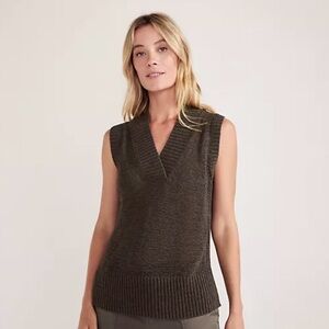 Haven Well Within Organic cotton linen Tape Yarn sweater vest Large green brown